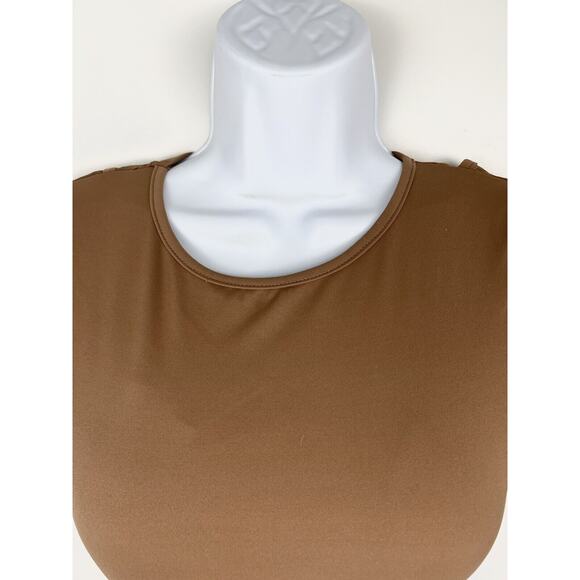 PrettyLittleThing Sport Crop Top Size S Cocoa Brown Short Sleeve Open Back - Picture 2 of 7